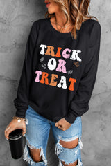 Black TRICK OR TREAT Graphic Crewneck Halloween Sweatshirt Graphic Sweatshirts JT's Designer Fashion