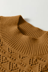 Jurassic Gold Hollow Out Crochet Ribbed Edge Balloon Sleeve Sweater Sweaters JT's Designer Fashion