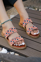 Fiery Red American Flag Print Double Band Flat Slippers Slippers JT's Designer Fashion