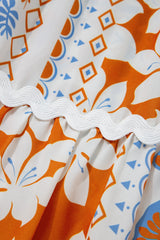 Orange Multi Printed Ricrac Trim Spaghetti Straps Long Dress Maxi Dresses JT's Designer Fashion