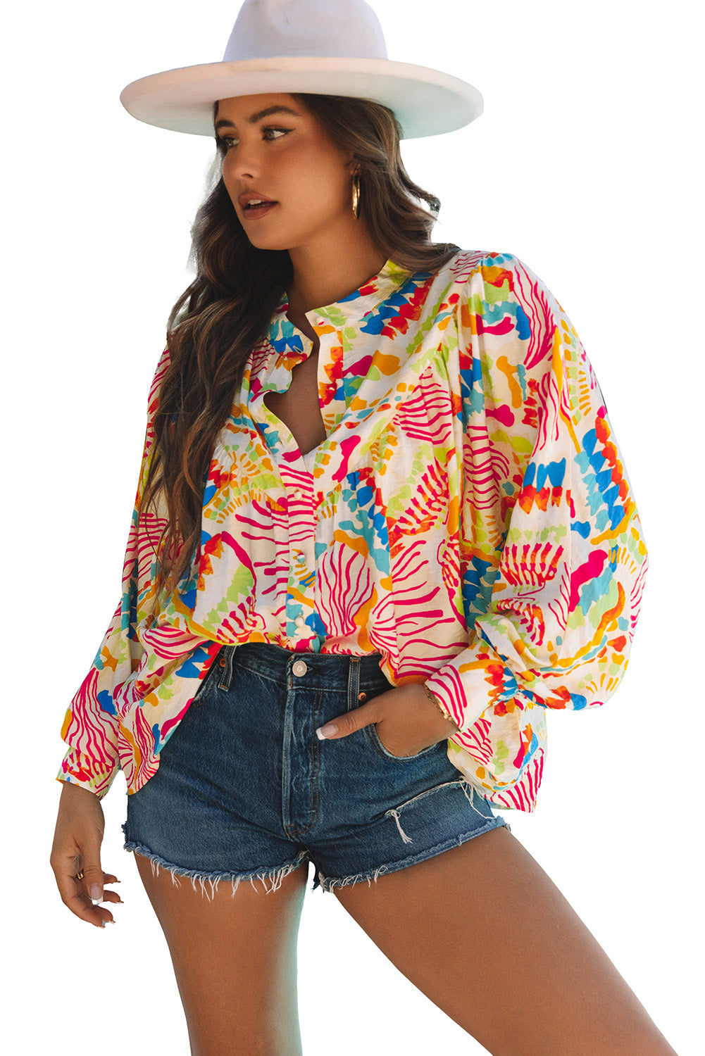 Orange Abstract Printed High Low Oversized Shirt Blouses & Shirts JT's Designer Fashion