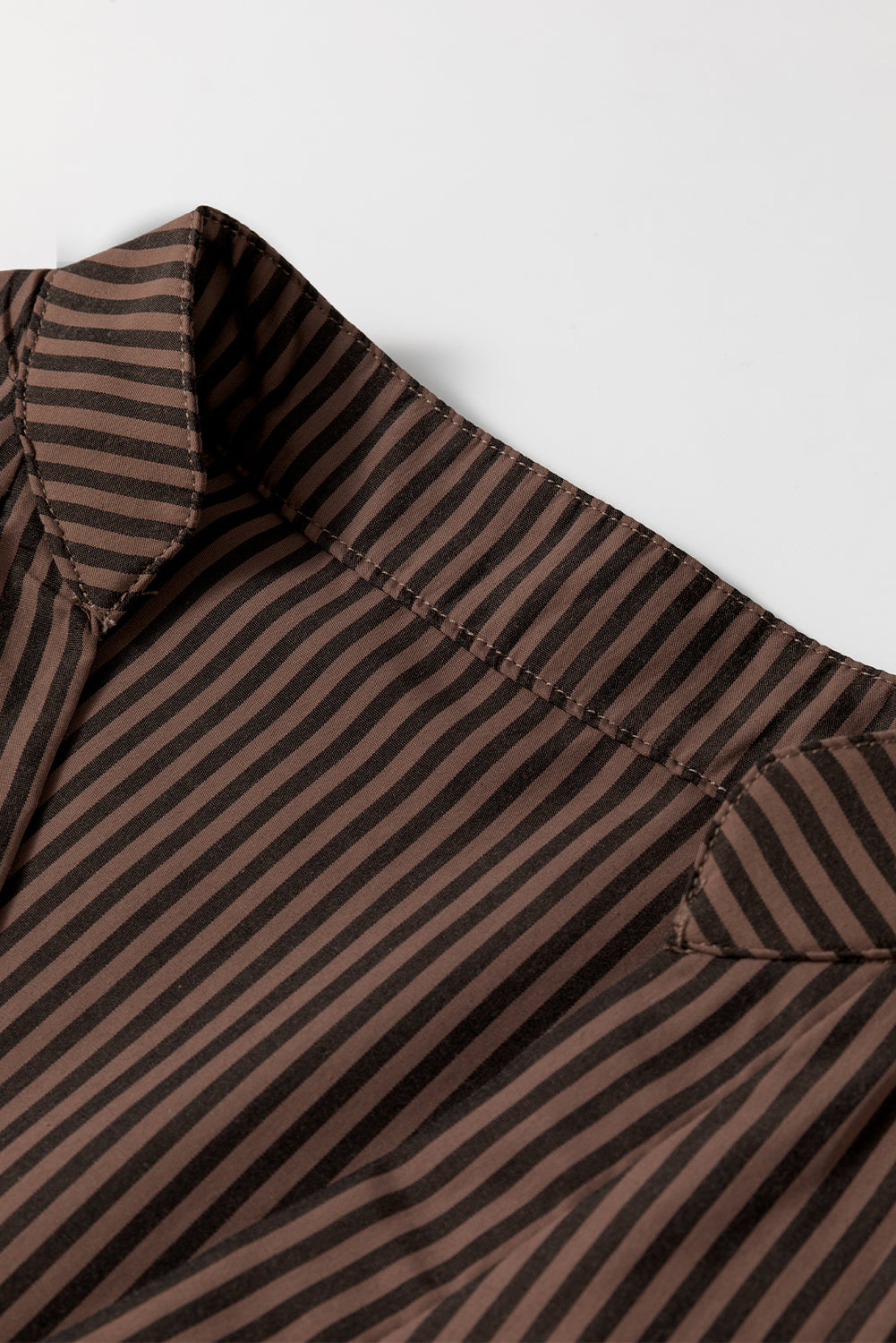 Brown Stripe V Neck Roll Up Sleeve Pocket Patched Classic Shirt Blouses & Shirts JT's Designer Fashion