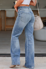 Light Blue High Rise Distressed Straight Leg Jeans Jeans JT's Designer Fashion