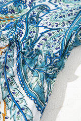 Blue Bohemian Paisley Floral V Neck Short Sleeve Mini Dress Floral Dresses JT's Designer Fashion