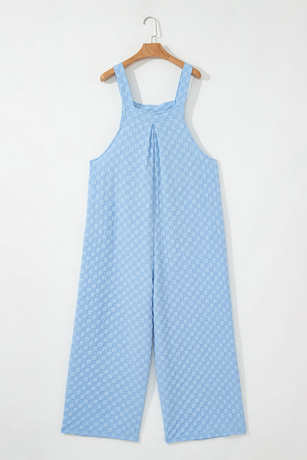 Beau Blue Checkered Pocketed High Waist Wide Leg Overall Jumpsuits & Rompers JT's Designer Fashion