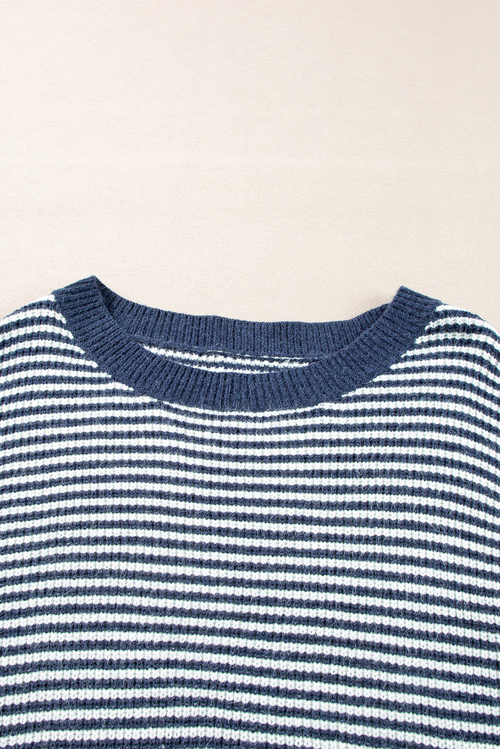 Sail Blue Striped Lantern Sleeve Drop Shoulder Cozy Sweater Sweaters JT's Designer Fashion