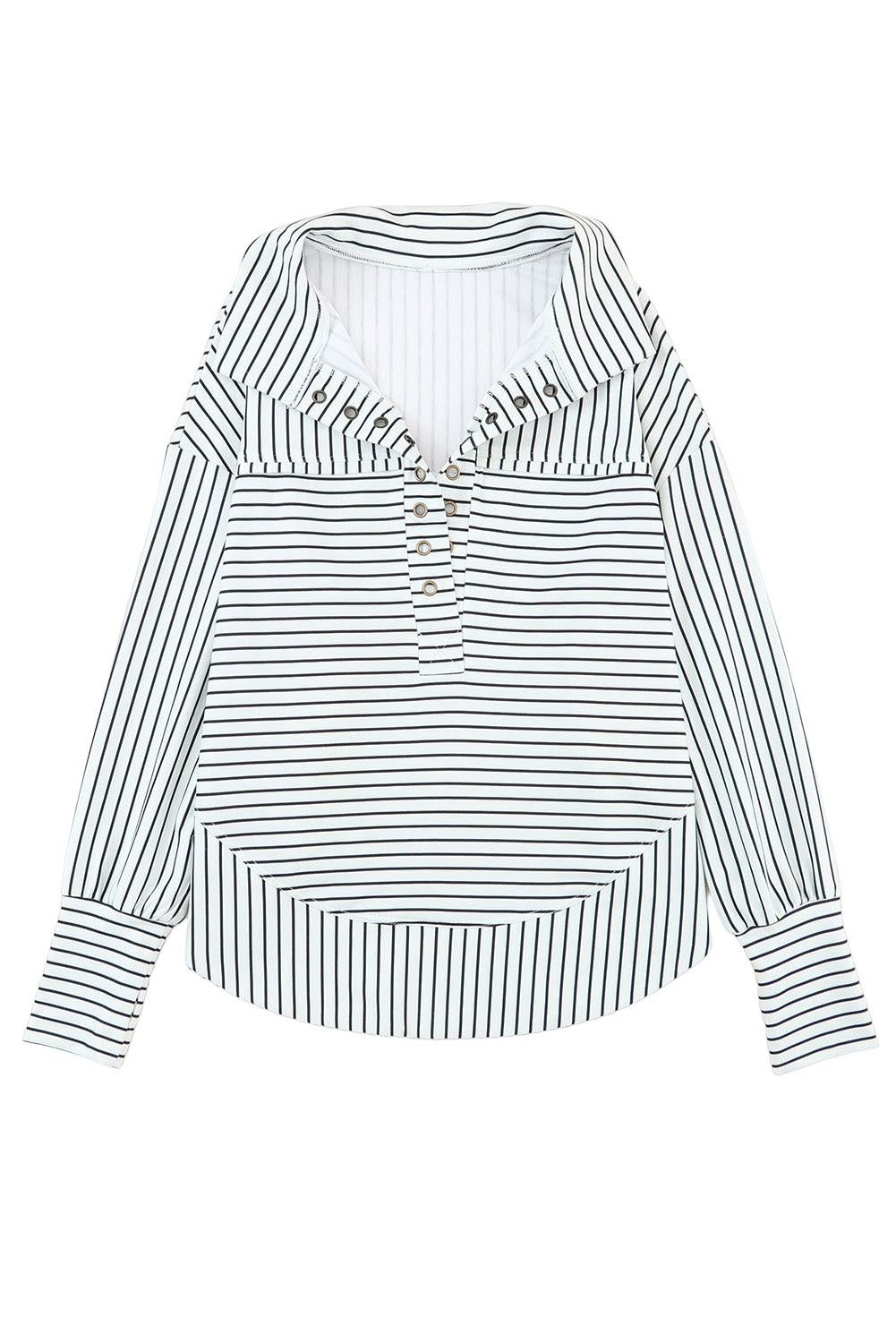 White Striped Thumbhole Drop Shoulder V Neck Top Long Sleeve Tops JT's Designer Fashion