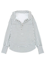 White Striped Thumbhole Drop Shoulder V Neck Top Long Sleeve Tops JT's Designer Fashion