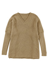 Camel Checkered Textured Batwing Sleeve Sweater Sweaters & Cardigans JT's Designer Fashion