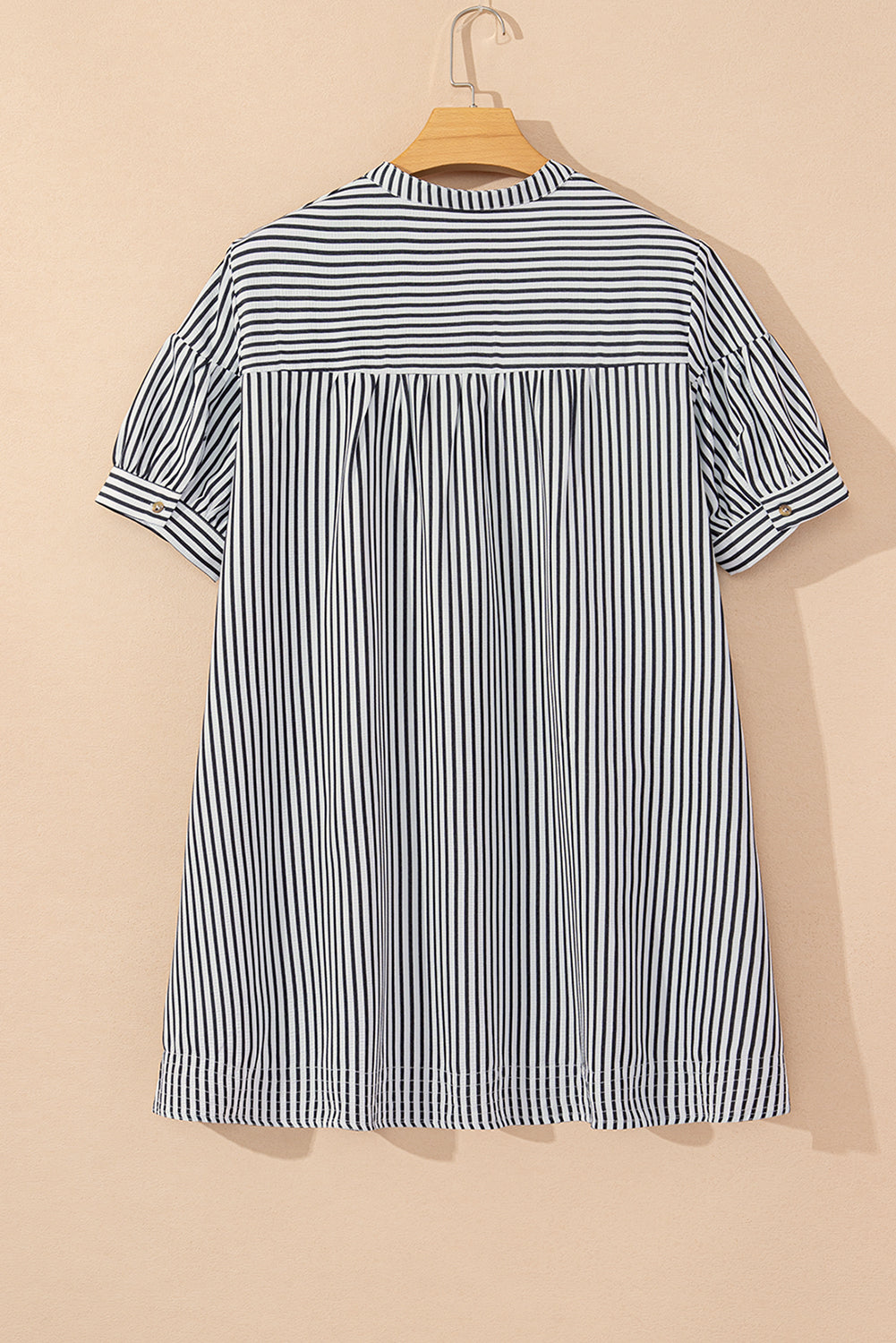 Black Stripe Short Sleeve Buttoned V Neck Pocketed Plus Size Mini Dress Plus Size Mini Dresses JT's Designer Fashion