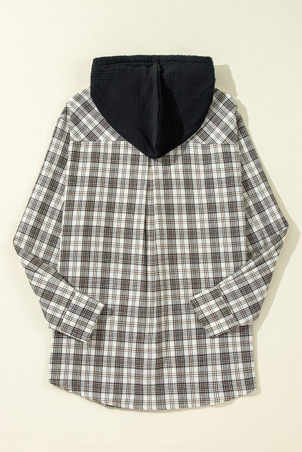 Black Checkered Print Loose Fit Buttoned Hooded Shacket Plaid Shackets JT's Designer Fashion