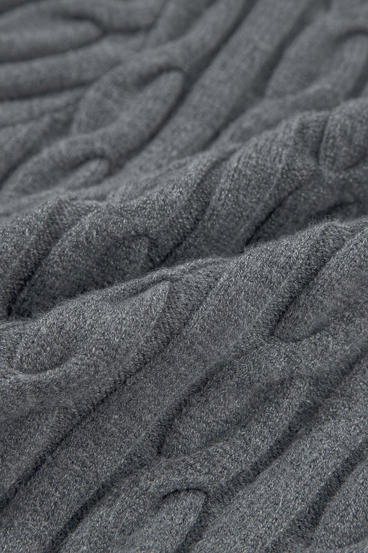Medium Grey Color Contrast Ribbed Edge Cable Knit V Neck Sweater Sweaters JT's Designer Fashion