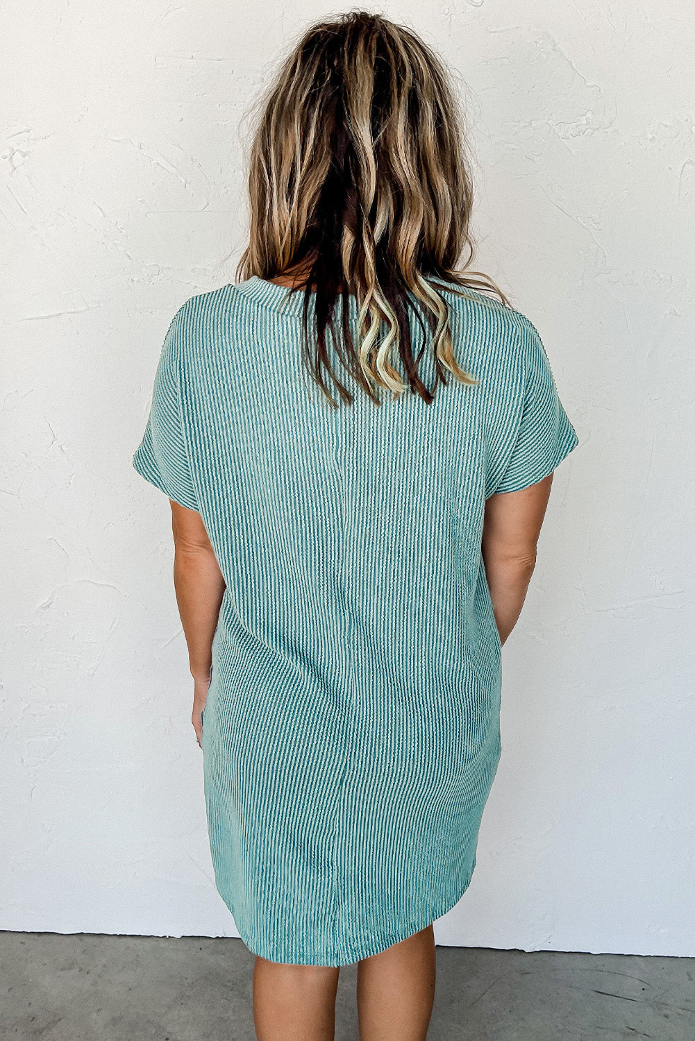 Blue Striped Ribbed Knit T-shirt Shift Dress T Shirt Dresses JT's Designer Fashion