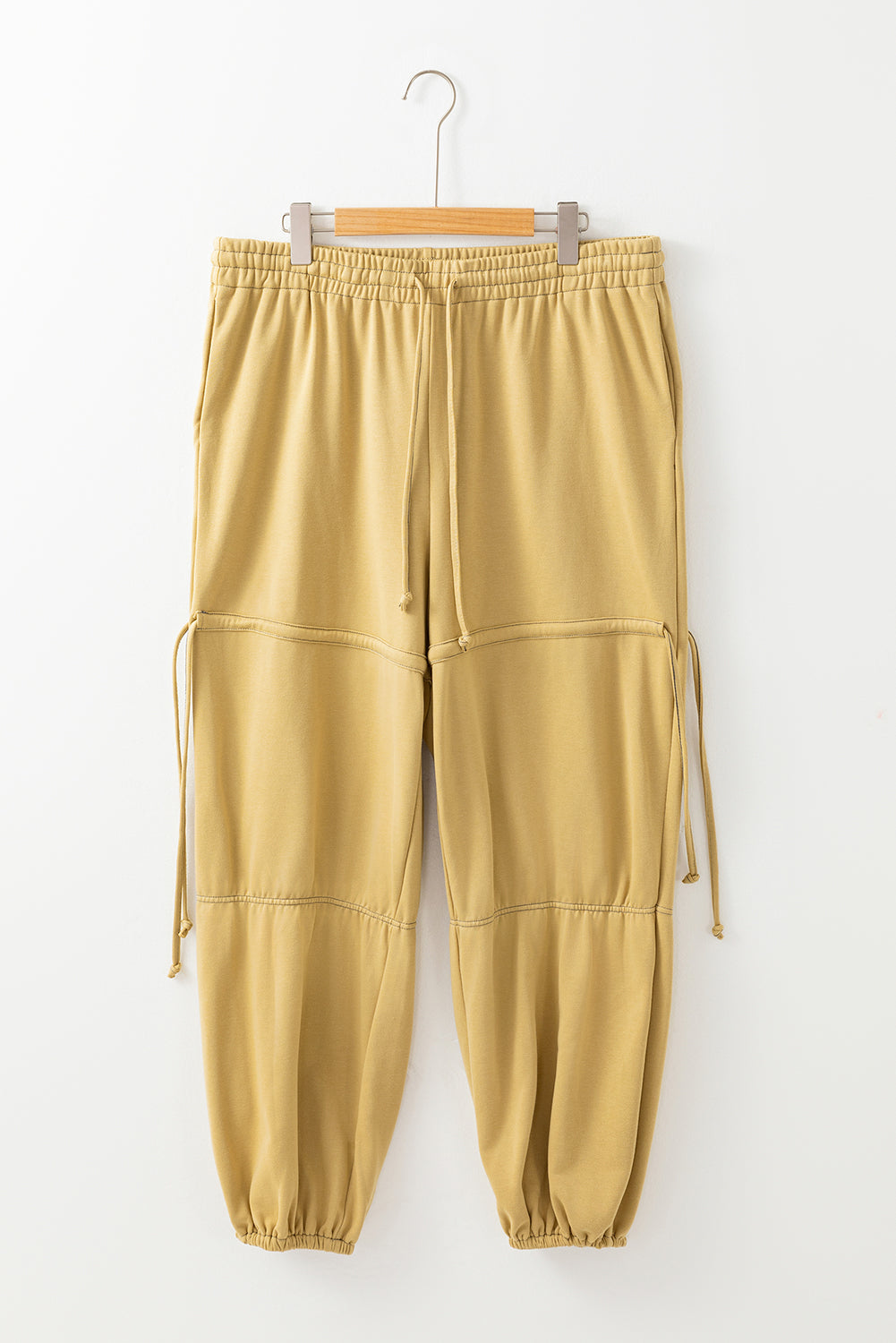 Beige Drawstring Adjusted Band High Waist Plus Size Pants Plus Size Bottoms JT's Designer Fashion
