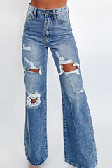 Ashleigh Blue Acid Wash Distressed Wide Leg High Waist Jeans Ashleigh Blue 93%Cotton+5%polyester+2%Elastane Jeans JT's Designer Fashion