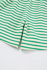 Green Stripe Textured Short Sleeve Collared Buttoned Waist Tie Romper Jumpsuits & Rompers JT's Designer Fashion