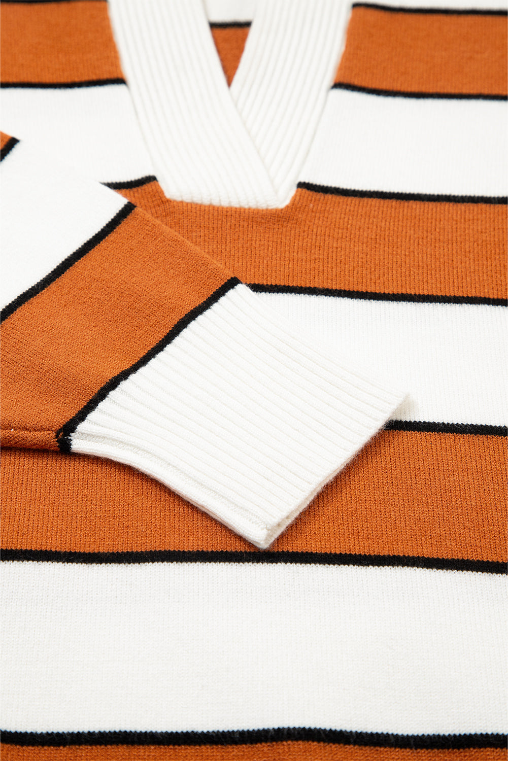 Brown Stripe Ribbed Polo Collar Drop Shoulder Sweater Sweaters JT's Designer Fashion