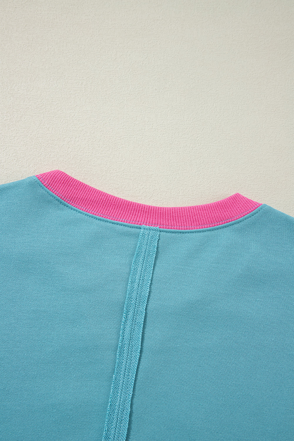 Light Blue Colorblock Patchwork Crew Neck Loose Sweatshirt Sweatshirts & Hoodies JT's Designer Fashion