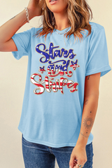 Light Blue Stars and Stripes Graphic July 4th Patriotic Tee Graphic Tees JT's Designer Fashion