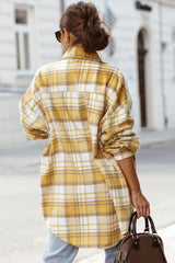 Yellow Plaid Flap Pocket Long Sleeve Shacket Plaid Shackets JT's Designer Fashion