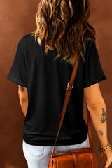 Black Valentine Heart Shaped Print Crew Neck T Shirt Graphic Tees JT's Designer Fashion