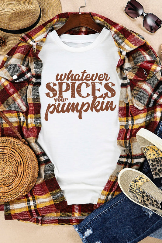 White Whatever Spices Your Pumpkin Graphic Tee Graphic Tees JT's Designer Fashion
