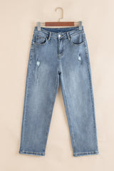 Beau Blue Slightly Distressed Ankle-length Straight Jeans Jeans JT's Designer Fashion