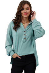 Buttoned High and Low Hem Hoodie Sweatshirts & Hoodies JT's Designer Fashion
