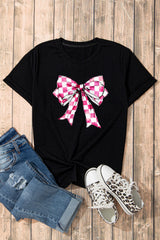 Black Checkerboard Bowknot Graphic Crewneck T Shirt Graphic Tees JT's Designer Fashion