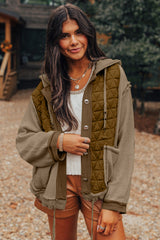 Jungle Green Quilted Textured Patchwork Loose Fit Hooded Jacket Jackets JT's Designer Fashion