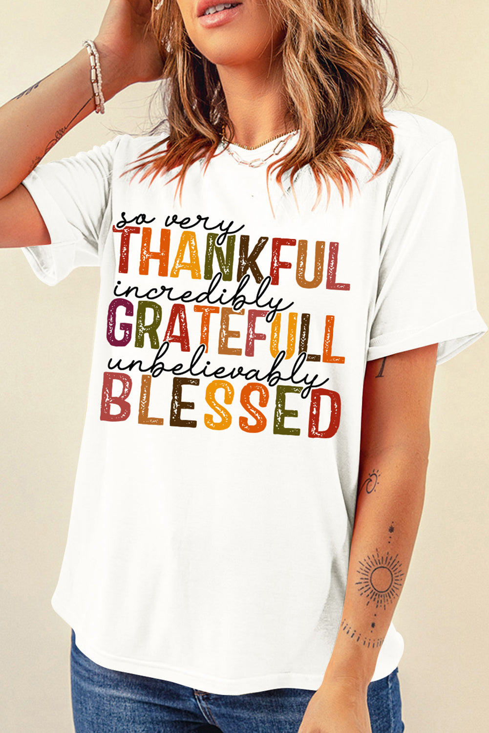 White Thanksgiving Slogan Print Crew Neck T Shirt Graphic Tees JT's Designer Fashion