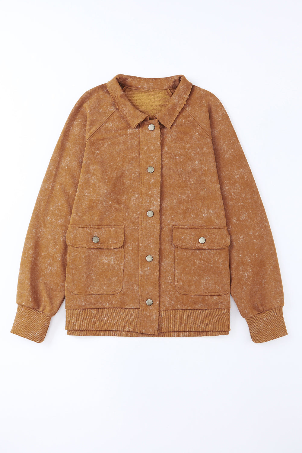 Khaki Vintage Washed Flap Pocket Button Shacket Jackets JT's Designer Fashion