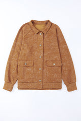Khaki Vintage Washed Flap Pocket Button Shacket Jackets JT's Designer Fashion