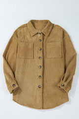 Light French Beige Patched Pocket Button Up Corduroy Shacket Jackets JT's Designer Fashion