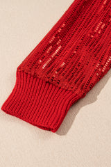 Racing Red Merry Graphic Sequin Sleeves Christmas Turtleneck Sweater Sweaters JT's Designer Fashion