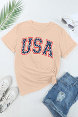 Khaki Starry USA Lettering Independent Day T-shirt Graphic Tees JT's Designer Fashion