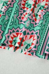 Mint Green Geometric Butterfly Print Split Neck Short Sleeve Dress Mini Dresses JT's Designer Fashion