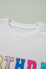 White BIRTHDAY QUEEN Graphic Balloon Sleeve Sweatshirt Sweatshirts & Hoodies JT's Designer Fashion