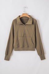 Brown Quarter Zip Stand Neck Kangaroo Pocket Sweatshirt Sweatshirts & Hoodies JT's Designer Fashion