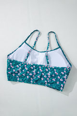 Blue Floral Print Smocked Cute Bikini Set Bikinis JT's Designer Fashion
