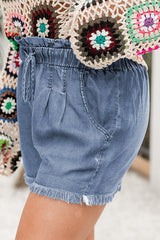 Dusk Blue Raw Hem Lace-up High Waist Plus Size Denim Shorts Plus Size Bottoms JT's Designer Fashion