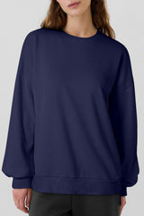 Navy Blue Solid Fleece Lined Drop Shoulder High Low Sweatshirt Sweatshirts & Hoodies JT's Designer Fashion