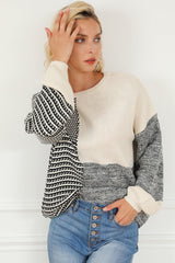 Black Neutral Colorblock Tie Back Sweater Sweaters & Cardigans JT's Designer Fashion
