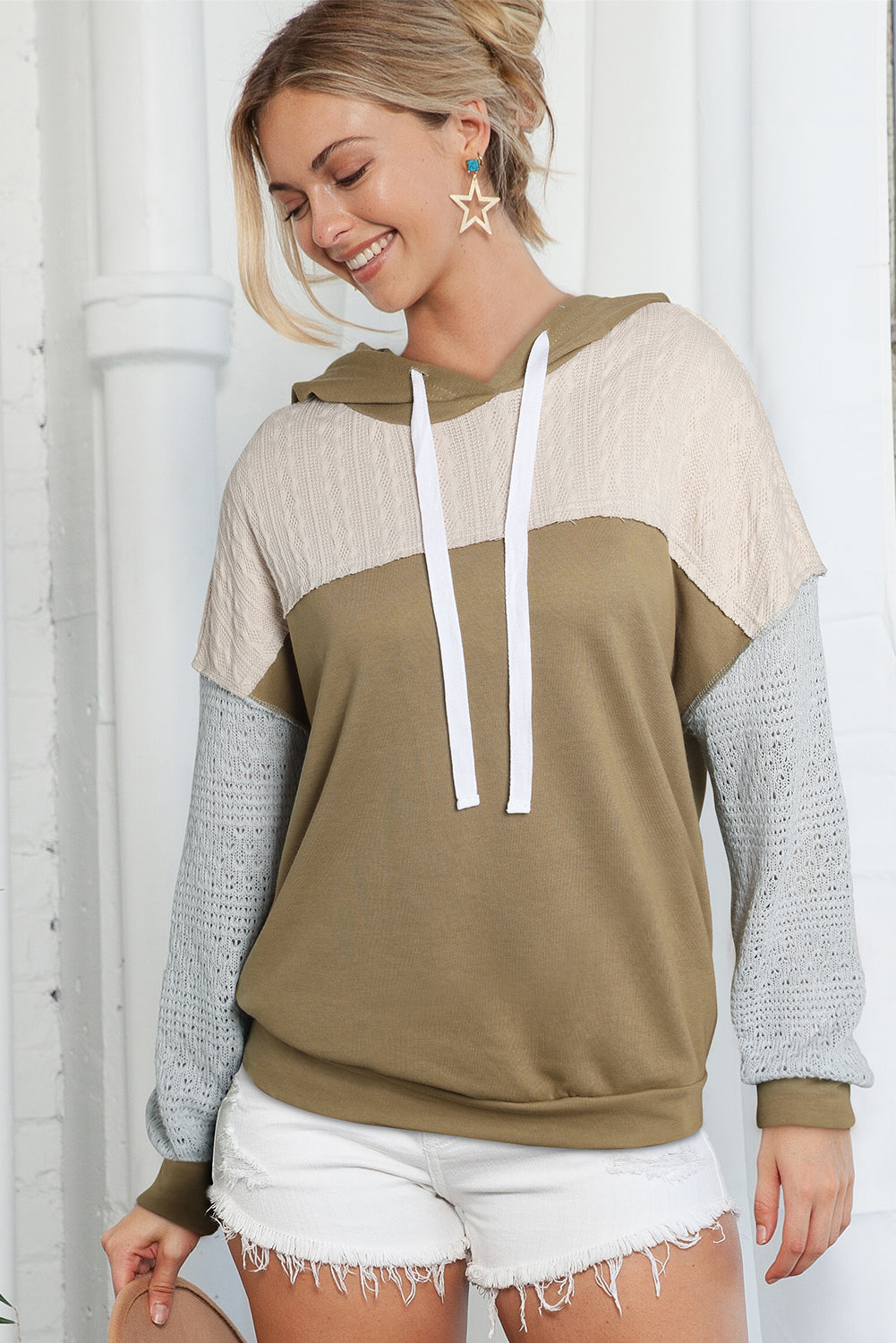 Brown Colorblock Patchwork Pullover Hoodie Sweatshirts & Hoodies JT's Designer Fashion
