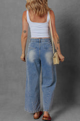 Ashleigh Blue Washed Pleated Detail Wide Leg Jeans Jeans JT's Designer Fashion