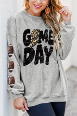 Gray GAME DAY Sequin Rugby Football Drop Shoulder Sweatshirt Graphic Sweatshirts JT's Designer Fashion