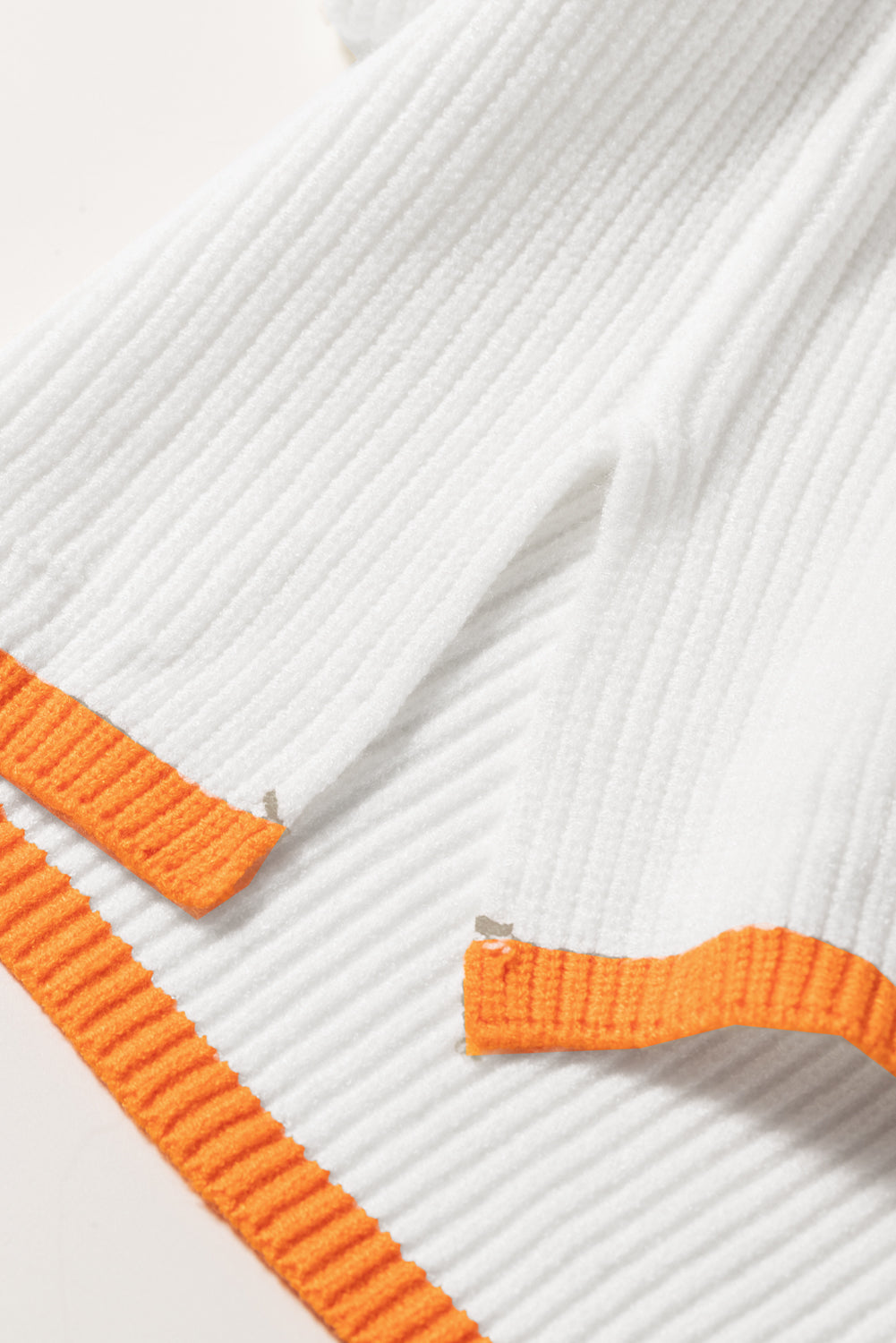 White Colorful Edge Quarter Zip Drop Shoulder Sweater Sweaters & Cardigans JT's Designer Fashion