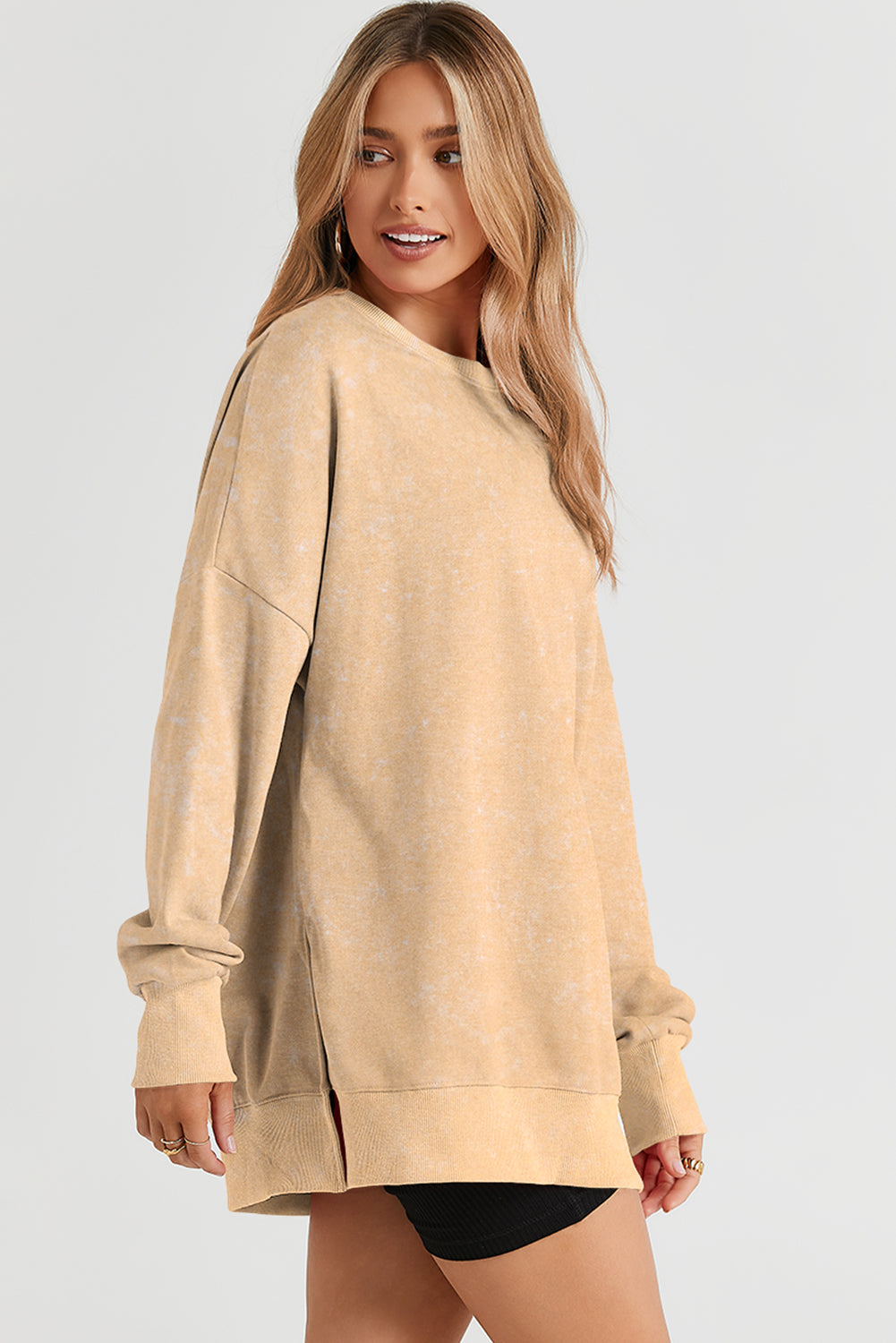 Khaki Drop Shoulder Ribbed Trim Oversized Sweatshirt Sweatshirts & Hoodies JT's Designer Fashion