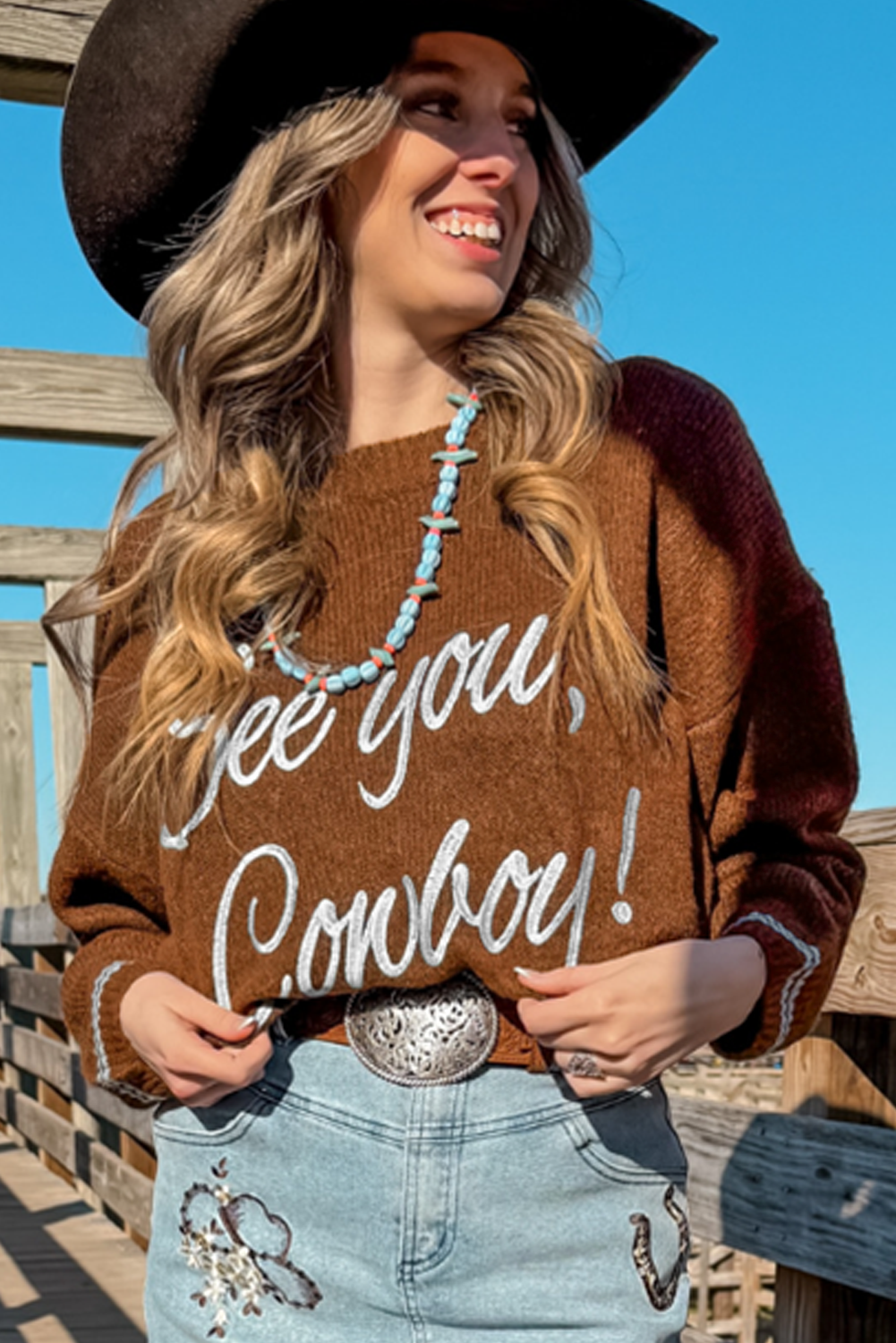 Coffee See You Cowboy Embroidered Western Graphic Sweater Sweaters JT's Designer Fashion