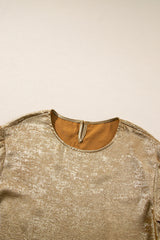 Gold Metallic Luster Crewneck Mini T-Shirt Dress T Shirt Dresses JT's Designer Fashion
